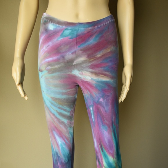 Pants - Tie Dye Leggings Pink Blue Green Cotton Spandex